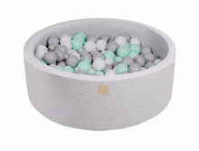 Laden Sie das Bild in den Galerie-Viewer, Baby Foam Round Ball Pit 90x30cm with 200 Balls 7cm Certified, Cotton, Light Gray: Mint/Gray/White