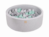 Baby Foam Round Ball Pit 90x30cm with 200 Balls 7cm Certified, Cotton, Light Gray: Mint/Gray/White