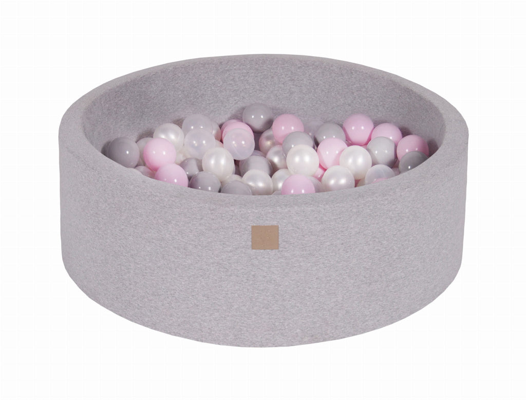 Baby Foam Round Ball Pit 90x30cm with 200 Balls 7cm Certified, Cotton, Light Gray: Transparent/Gray/White Pearl/Pastel Pink