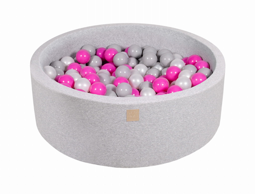 Baby Foam Round Ball Pit 90x30cm with 200 Balls 7cm Certified, Cotton, Light Gray: Dark Pink/Gray/White Pearl