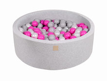 Load image into Gallery viewer, Baby Foam Round Ball Pit 90x30cm with 200 Balls 7cm Certified, Cotton, Light Gray: Dark Pink/Gray/White Pearl