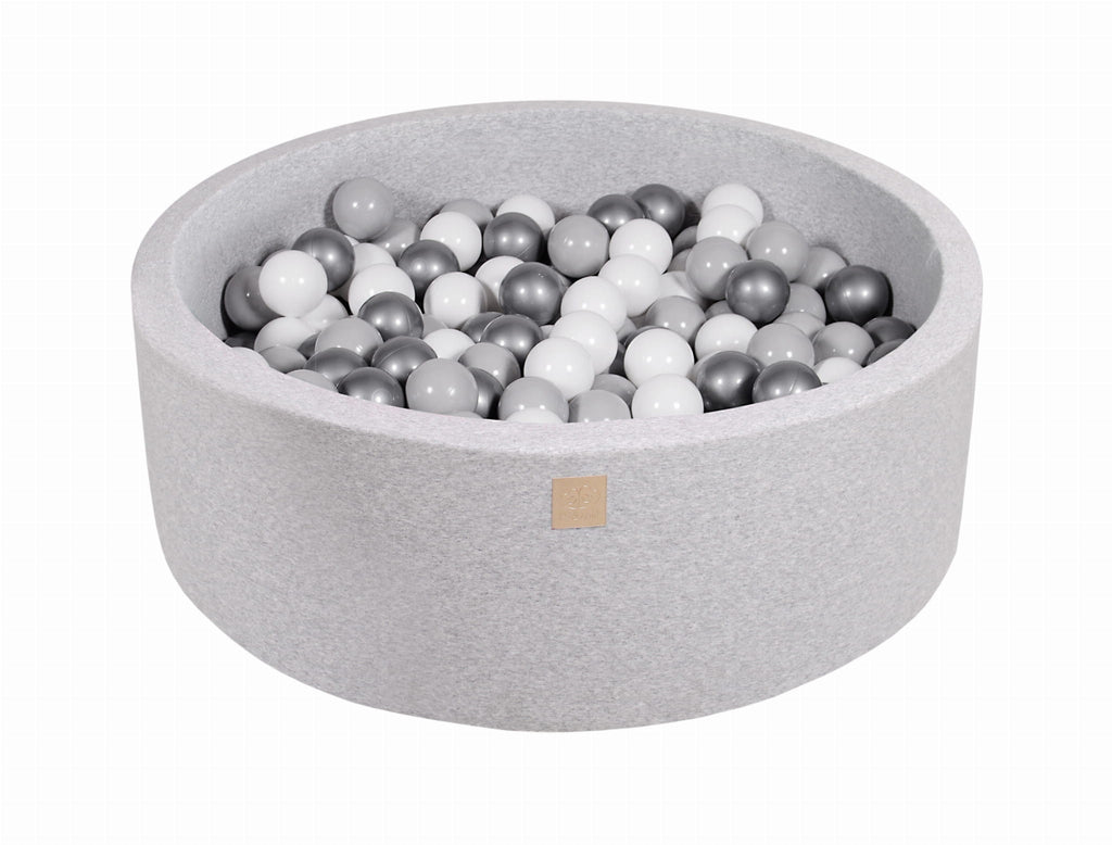 Baby Foam Round Ball Pit 90x30cm with 200 Balls 7cm Certified, Cotton, Light Gray: Silver/Gray/White