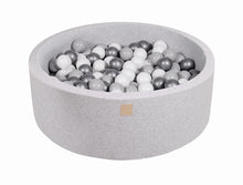 Laden Sie das Bild in den Galerie-Viewer, Baby Foam Round Ball Pit 90x30cm with 200 Balls 7cm Certified, Cotton, Light Gray: Silver/Gray/White