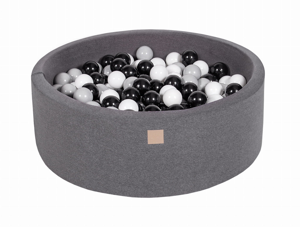 Baby Foam Round Ball Pit 90x30cm with 200 Balls 7cm Certified, Cotton, Dark Gray: Black/Gray/White