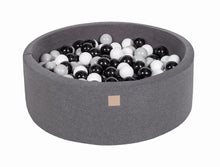 Load image into Gallery viewer, Baby Foam Round Ball Pit 90x30cm with 200 Balls 7cm Certified, Cotton, Dark Gray: Black/Gray/White