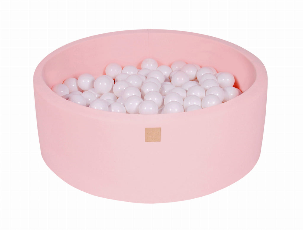 Baby Foam Round Ball Pit 90x30cm with 200 Balls 7cm Certified, Cotton, Light Pink: All White