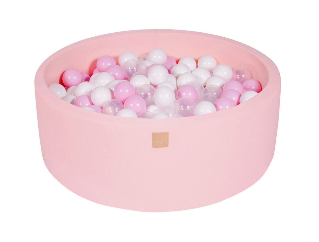 Baby Foam Round Ball Pit 90x30cm with 200 Balls 7cm Certified, Cotton, Light Pink: White/Pastel Pink/Transparent