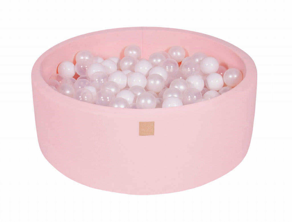 Baby Foam Round Ball Pit 90x30cm with 200 Balls 7cm Certified, Cotton, Light Pink: White/Transparent/White Pearl