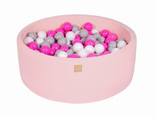 Laden Sie das Bild in den Galerie-Viewer, Baby Foam Round Ball Pit 90x30cm with 200 Balls 7cm Certified, Cotton, Light Pink: Gray/White/Dark Pink