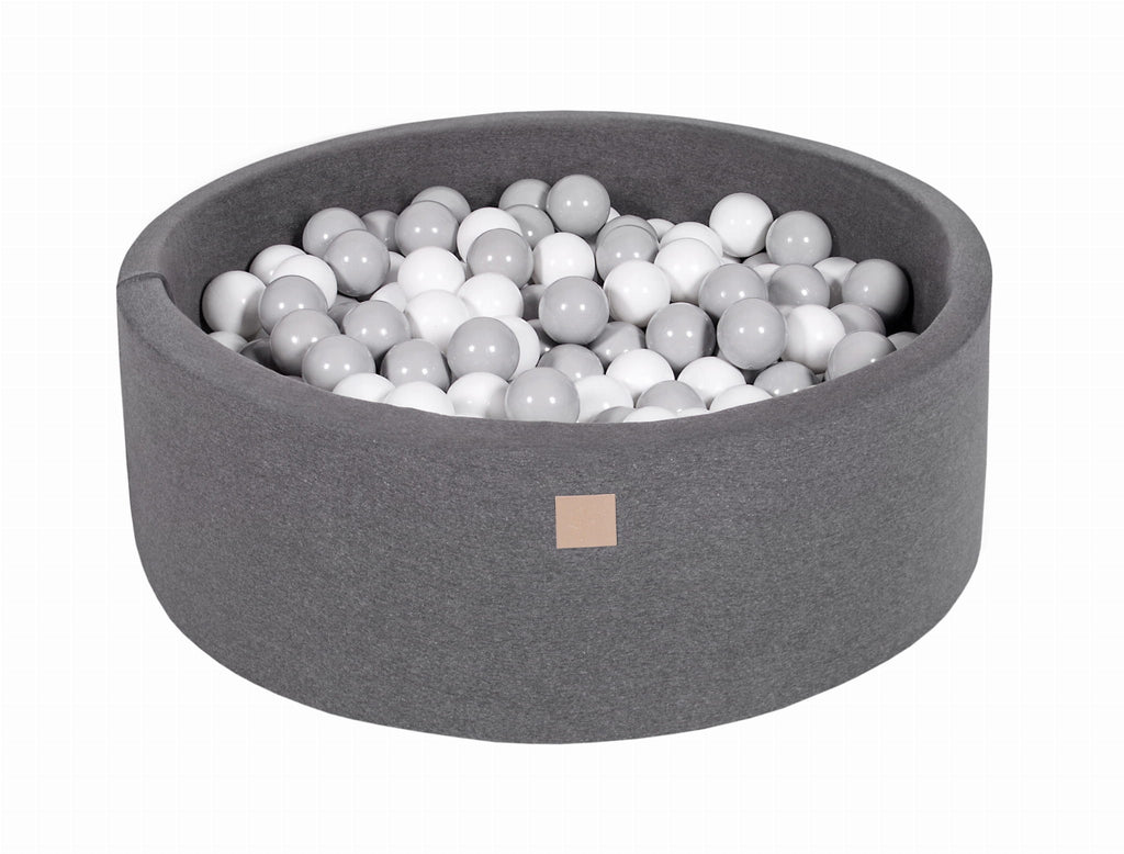 Baby Foam Round Ball Pit 90x30cm with 200 Balls 7cm Certified, Cotton, Dark Gray: Gray/White