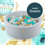 Baby Foam Round Ball Pit 90x30cm with 250 Balls 7cm Certified, Cotton, Light Gray, Model Dreams