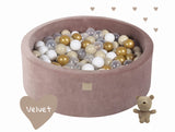 Baby Foam Round Ball Pit 90x30cm with 250 Balls 7cm Certified, Velvet, Beige, Model Teddy Bear