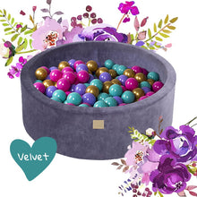 Load image into Gallery viewer, Baby Foam Round Ball Pit 90x30cm with 250 Balls 7cm Certified, Velvet, Blue-Gray, Model Flower