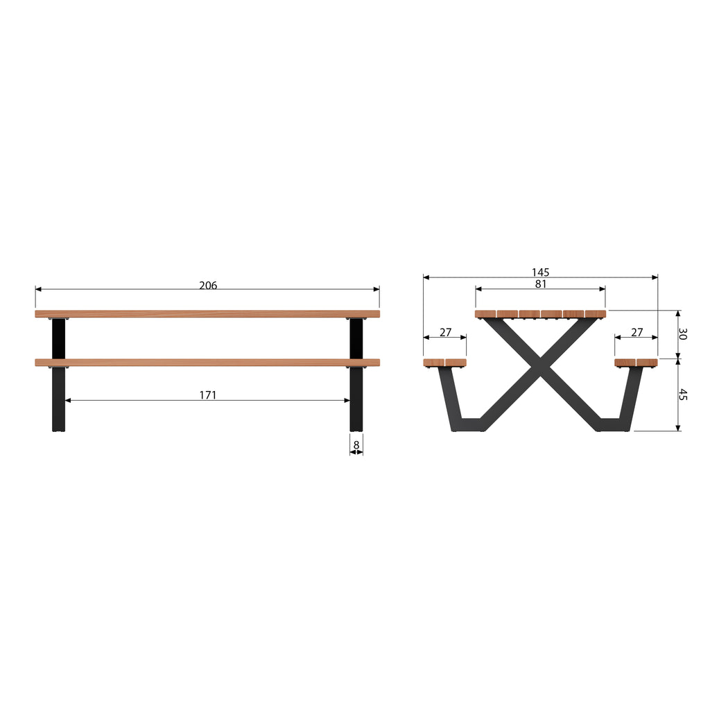 TABLO OUTDOOR PICKNICK TABLE AYOUS WOOD X-LEG METAL [FSC]