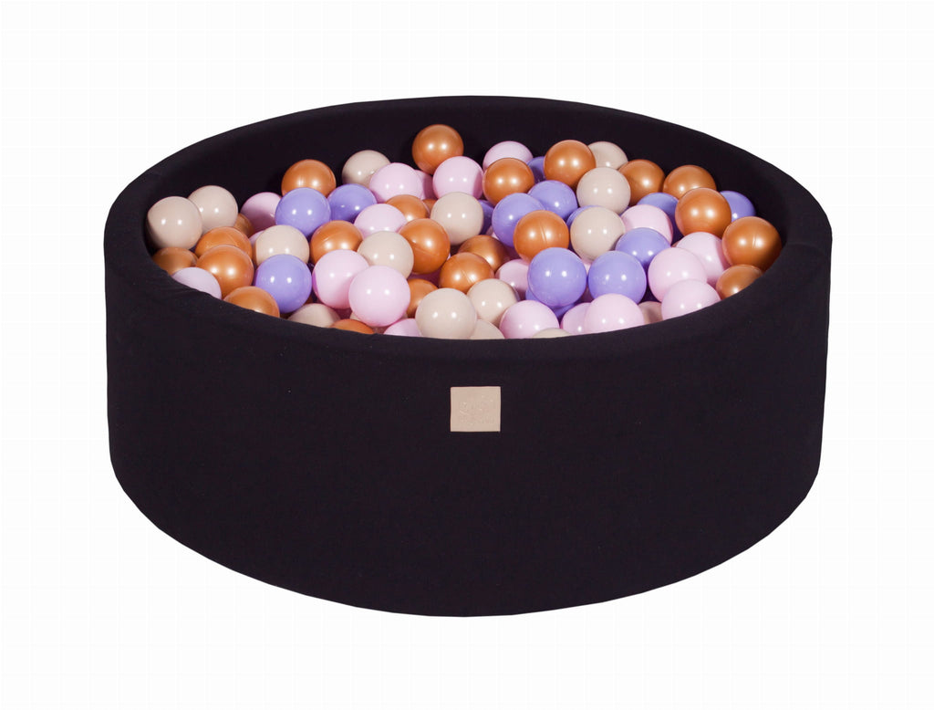 Baby Foam Round Ball Pit 90x30cm with 200 Balls 7cm Certified, Cotton, Black: Gold/Beige/Pastel Pink/Lilac