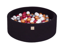 Load image into Gallery viewer, Baby Foam Round Ball Pit 90x30cm with 200 Balls 7cm Certified, Cotton, Black: Burgundy/Gold/White/Silver