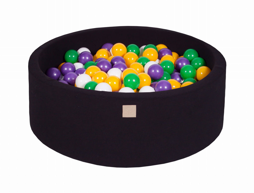 Baby Foam Round Ball Pit 90x30cm with 200 Balls 7cm Certified, Cotton, Black: Yellow/Violet/White/Dark Green