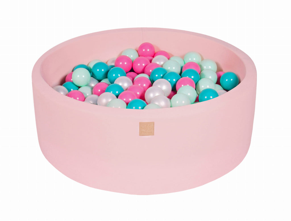 Baby Foam Round Ball Pit 90x30cm with 200 Balls 7cm Certified, Cotton, Light Pink: White Pearl/Turquoise/Light Pink/Mint