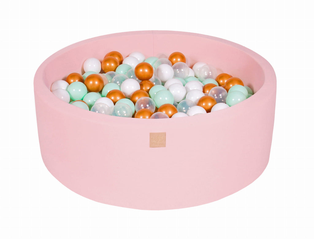 Baby Foam Round Ball Pit 90x30cm with 200 Balls 7cm Certified, Cotton, Light Pink: White/Gold/Transparent/Mint