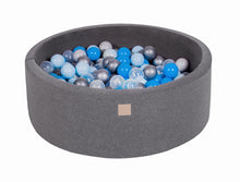 Load image into Gallery viewer, Baby Foam Round Ball Pit 90x30cm with 200 Balls 7cm Certified, Cotton, Dark Gray: Blue/Transparent/Baby Blue/Silver/Gray