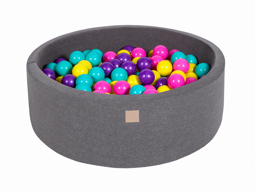 Baby Foam Round Ball Pit 90x30cm with 200 Balls 7cm Certified, Cotton, Dark Gray: Violet/Dark Pink/Lime Green Green Green/Turquoise