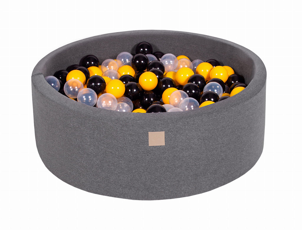 Baby Foam Round Ball Pit 90x30cm with 200 Balls 7cm Certified, Cotton, Dark Gray: Yellow/Black/Transparent