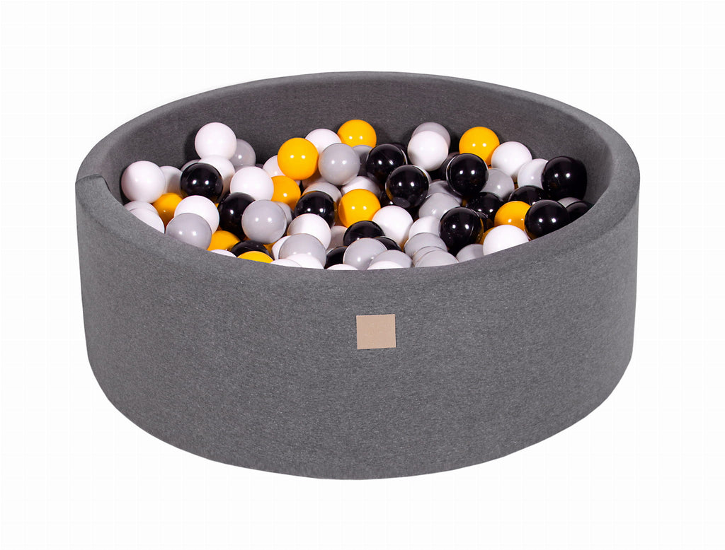 Baby Foam Round Ball Pit 90x30cm with 200 Balls 7cm Certified, Cotton, Dark Gray: Gray/White/Black/Yellow