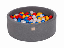 Load image into Gallery viewer, Baby Foam Round Ball Pit 90x30cm with 200 Balls 7cm Certified, Cotton, Dark Gray: Red/Yellow/White Pearl/Blue Pearl