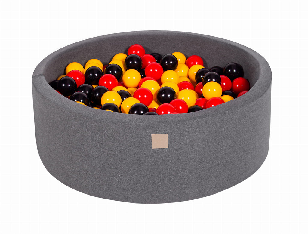 Baby Foam Round Ball Pit 90x30cm with 200 Balls 7cm Certified, Cotton, Dark Gray: Yellow/Red/Black