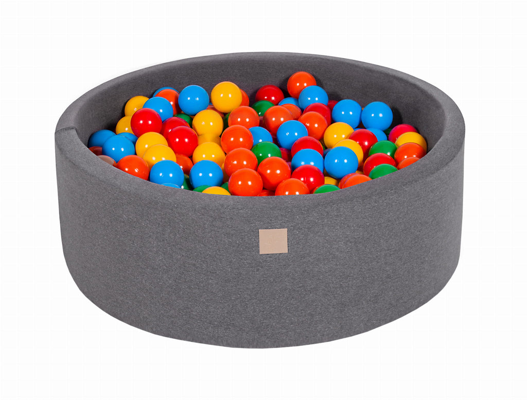 Baby Foam Round Ball Pit 90x30cm with 200 Balls 7cm Certified, Cotton, Dark Gray: Yellow/Red/Dark Green/Orange/Blue