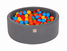 Load image into Gallery viewer, Baby Foam Round Ball Pit 90x30cm with 200 Balls 7cm Certified, Cotton, Dark Gray: Yellow/Red/Dark Green/Orange/Blue