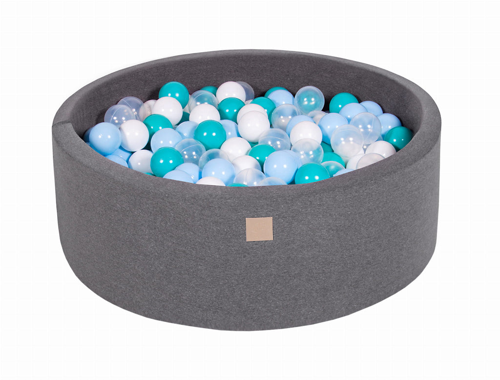 Baby Foam Round Ball Pit 90x30cm with 200 Balls 7cm Certified, Cotton, Cotton, Dark Gray: White/Transparent/Turquoise/Baby Blue