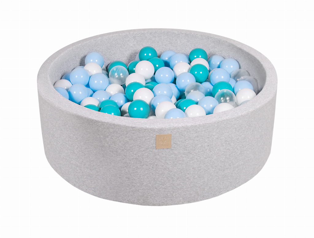 Baby Foam Round Ball Pit 90x30cm with 200 Balls 7cm Certified, Cotton, Light Gray: Turquoise/Baby Blue/Transparent/White