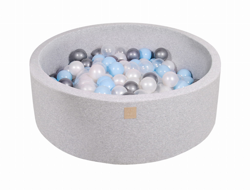 Baby Foam Round Ball Pit 90x30cm with 200 Balls 7cm Certified, Cotton, Light Gray: Baby Blue/Transparent/Silver/White Pearl