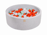 Baby Foam Round Ball Pit 90x30cm with 200 Balls 7cm Certified, Cotton, Light Gray: Orange/White/Mint