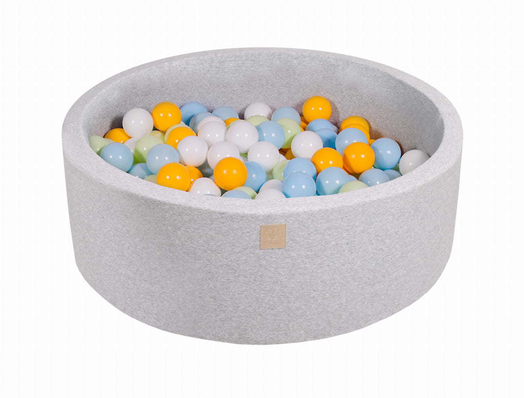 Baby Foam Round Ball Pit 90x30cm with 200 Balls 7cm Certified, Cotton, Light Gray: White/Yellow/Light Green/Baby Blue