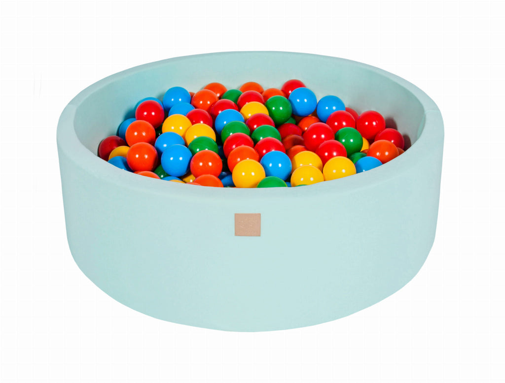 Baby Foam Round Ball Pit 90x30cm with 200 Balls 7cm Certified, Cotton, Mint: Yellow/Red/Dark Green/Orange/Blue