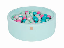 Load image into Gallery viewer, Baby Foam Round Ball Pit 90x30cm with 200 Balls 7cm Certified, Cotton, Mint: White Pearl/Turquoise/Light Pink/Mint