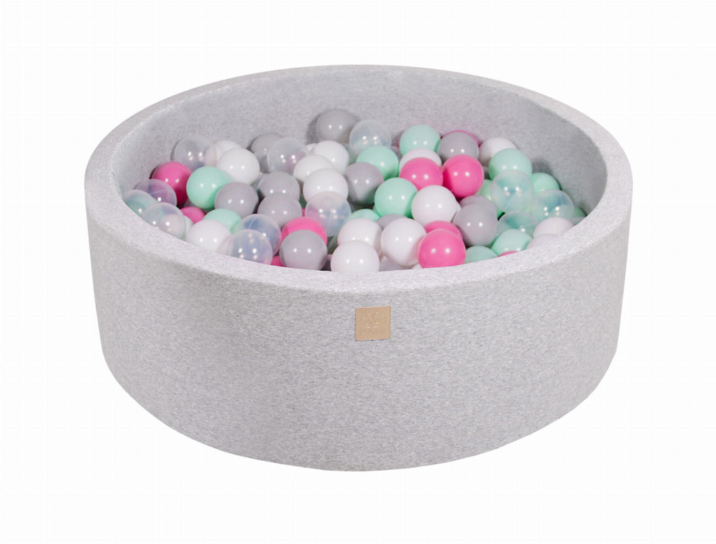 Baby Foam Round Ball Pit 90x30cm with 200 Balls 7cm Certified, Cotton, Light Gray: Transparent/Gray/White/Light Pink/Mint