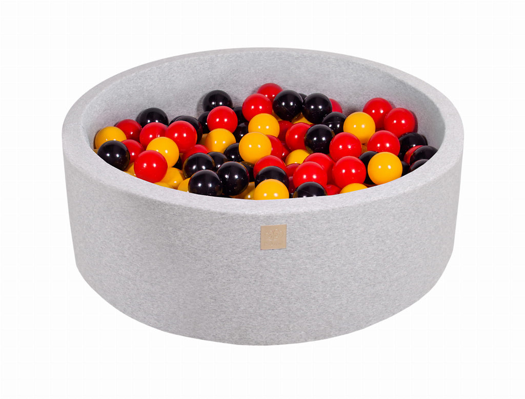 Baby Foam Round Ball Pit 90x30cm with 200 Balls 7cm Certified, Cotton, Light Gray: Yellow/Red/Black