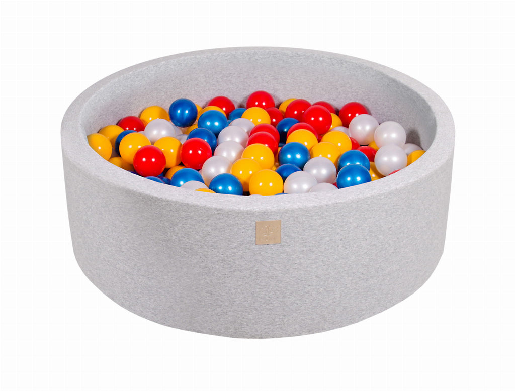 Baby Foam Round Ball Pit 90x30cm with 200 Balls 7cm Certified, Cotton, Light Gray: Red/Yellow/White Pearl/Blue Pearl