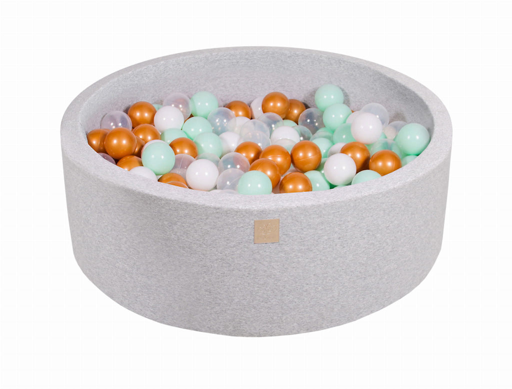 Baby Foam Round Ball Pit 90x30cm with 200 Balls 7cm Certified, Cotton, Light Gray: White/Gold/Transparent/Mint