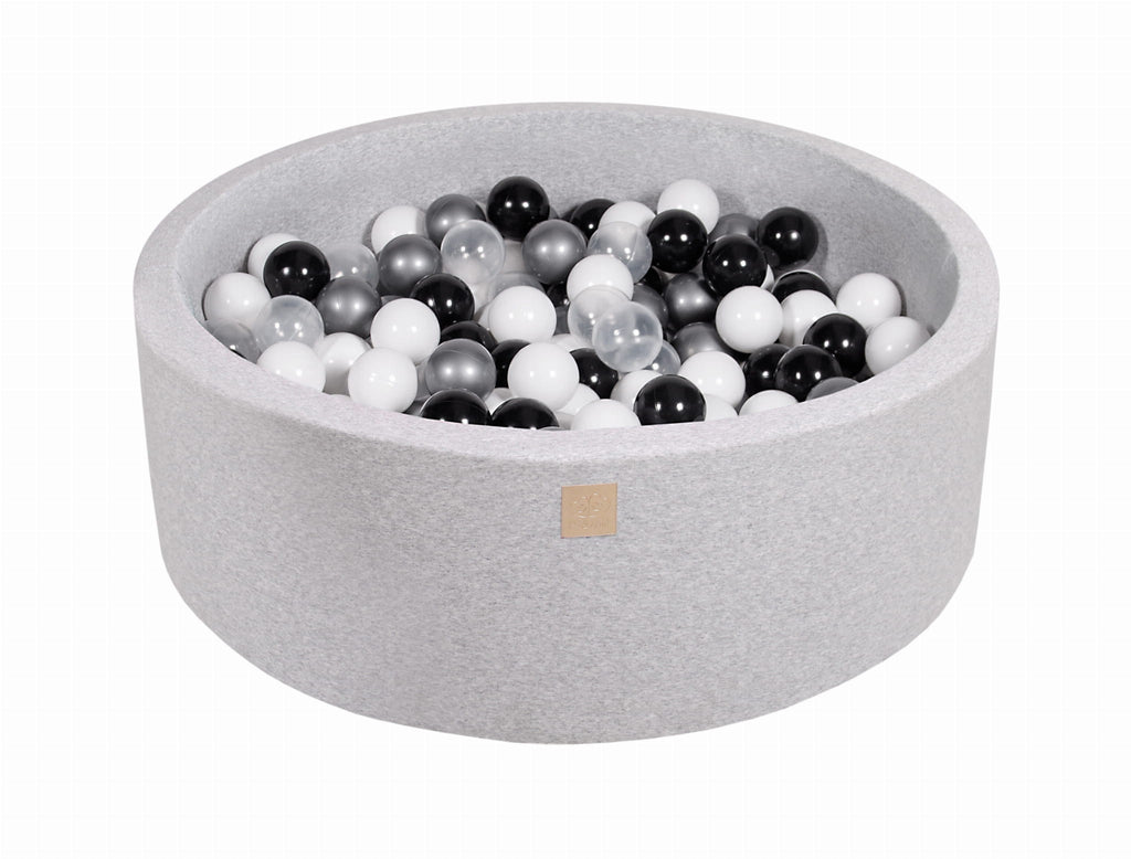 Baby Foam Round Ball Pit 90x30cm with 200 Balls 7cm Certified, Cotton, Light Gray: White/Black/Transparent/Silver