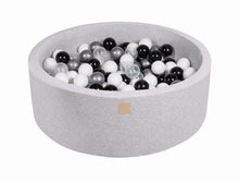 Laden Sie das Bild in den Galerie-Viewer, Baby Foam Round Ball Pit 90x30cm with 200 Balls 7cm Certified, Cotton, Light Gray: White/Black/Transparent/Silver