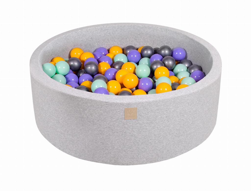 Baby Foam Round Ball Pit 90x30cm with 200 Balls 7cm Certified, Cotton, Light Gray: Lilac/Yellow/Mint/Silver