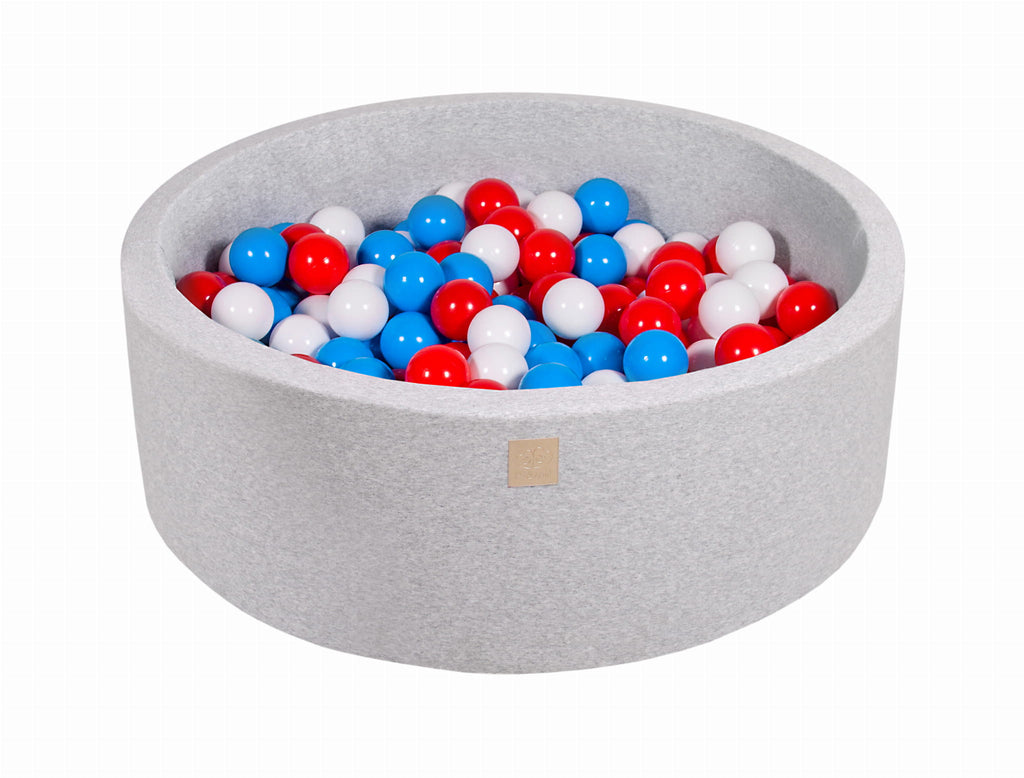 Baby Foam Round Ball Pit 90x30cm with 200 Balls 7cm Certified, Cotton, Light Gray: Red/White/Blue