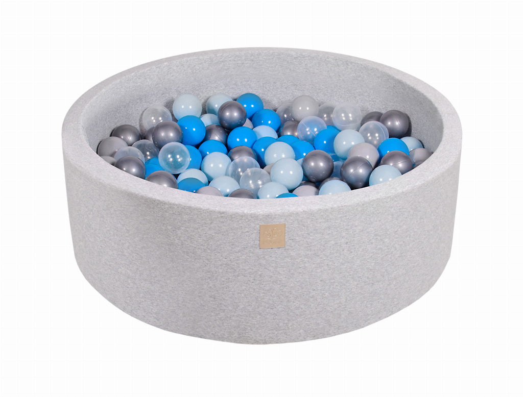 Baby Foam Round Ball Pit 90x30cm with 200 Balls 7cm Certified, Cotton, Light Gray: Blue/Transparent/Baby Blue/Silver/Gray