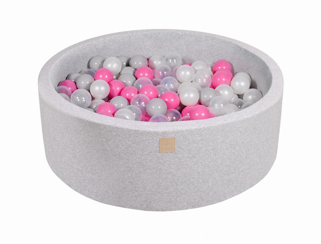 Baby Foam Round Ball Pit 90x30cm with 200 Balls 7cm Certified, Cotton, Light Gray: Transparent/Light Pink/White Pearl/Gray