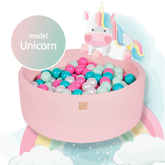 Baby Foam Round Ball Pit 90x30cm with 250 Balls 7cm Certified, Cotton, Light Pink, Model Unicorn