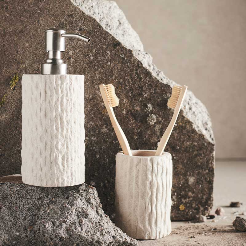 Soap Dispenser Kama - Sand Sandstone - Ø7,5xH17,5 cm